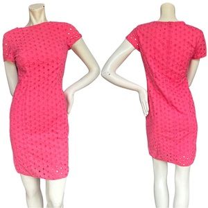 Brooks Brothers Pink Eyelet Print Short Sleeve Sheath Dress Size 2 Petite